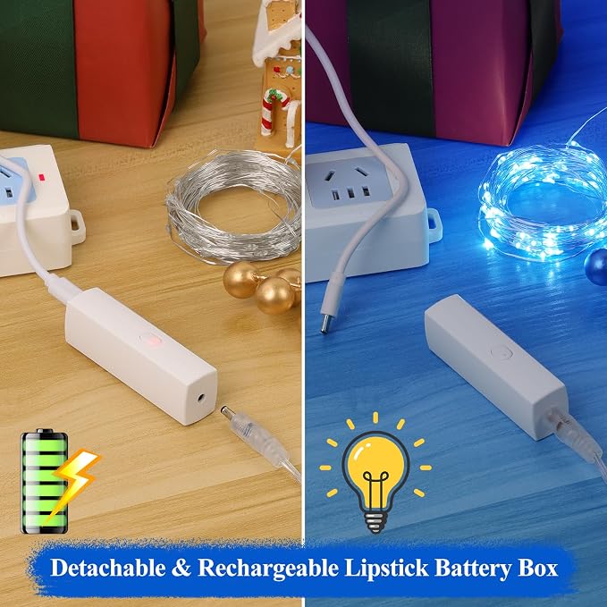 Lakumu 32FT Blue Fairy Lights, Rechargeable Battery Operated LED String Lights - Image 3
