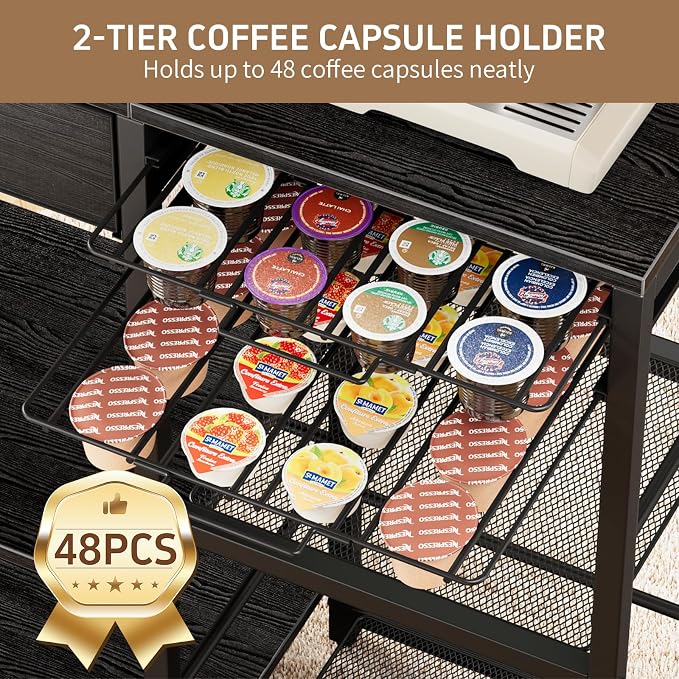 Coffee Bar with Integrated Storage, 5-Tier Coffee Bar Cabinet with Drawers - Image 5