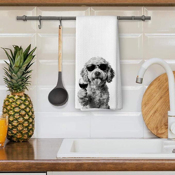 Funny Cockapoo Wine Bar Kitchen Dish Towels, Cockapoo Gifts, Dog Mom Dad Lovers - Image 4