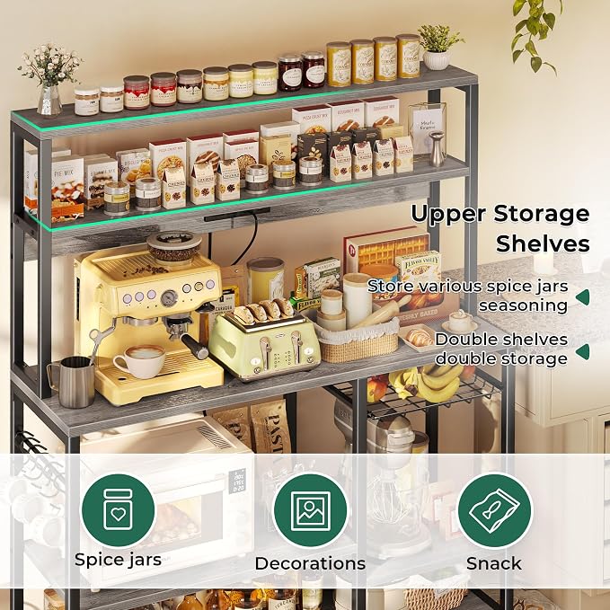 SUPERJARE Bakers Rack with Power Outlet, 47.2 Inches Coffee Bar with 3 - Image 6