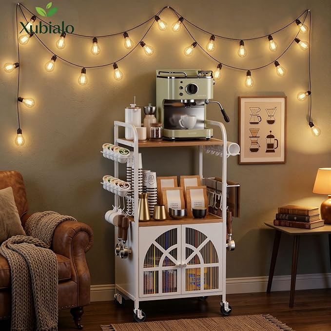 Xubialo 3 Tier Small Rolling Coffee Bar Cart, 16.9 x12 Kitchen Station - Image 3