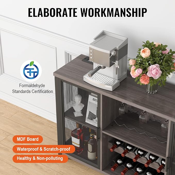 VEVOR 55 Inch Industrial Bar Cabinet, Wine Table - Image 7