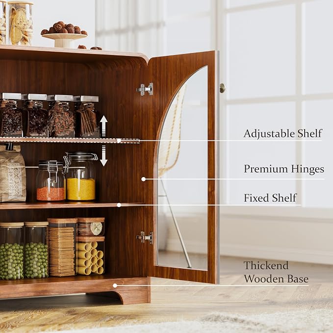 Storage Cabinet with Arched Glass Doors and Adjustable Shelves, Buffet - Image 6