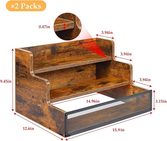 2 Pack 3 Step Countertop Liquor Bottle Display Shelf, Wood Bar Shelves 12 - Image 5
