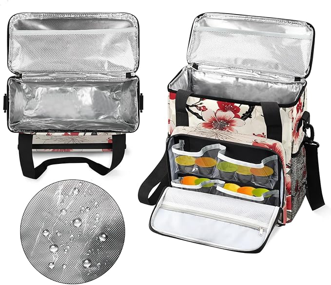 Cherry Blossom Red Pink Floral Coffee Maker Carring Bag, Large Insulated - Image 3