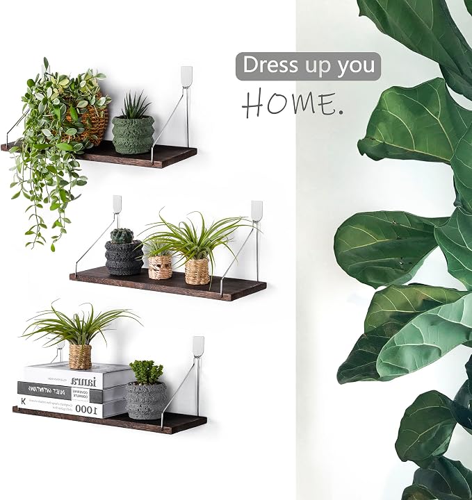 Floating Shelves Set of 3 Rustic Solid Wood Floating Shelf Wall Storage Shelves - Image 7