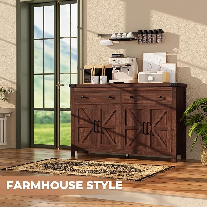 VVFLU Buffet Cabinet with Storage Farmhouse with 4 Doors and 2 Drawers - Image 4