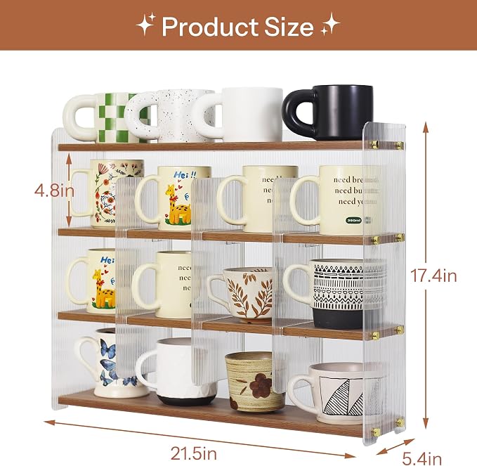 Coffee Mug Holder Wooden Cup Station Organizer 4-Tier Cup Holder - Image 3