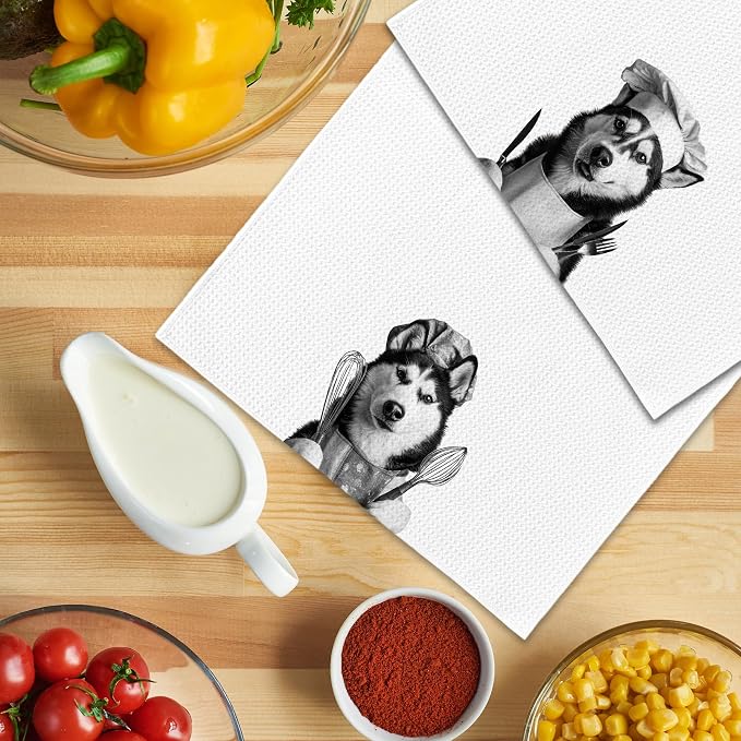 Funny Chef Siberian Husky Kitchen Towels Set of 2, Husky Lovers Gifts Dish Tea - Image 5