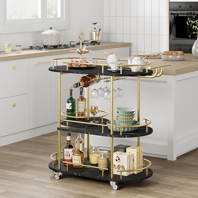 GarveeHome 3-Tier Bar Cart on Wheels, Mobile Serving Cart - Image 2