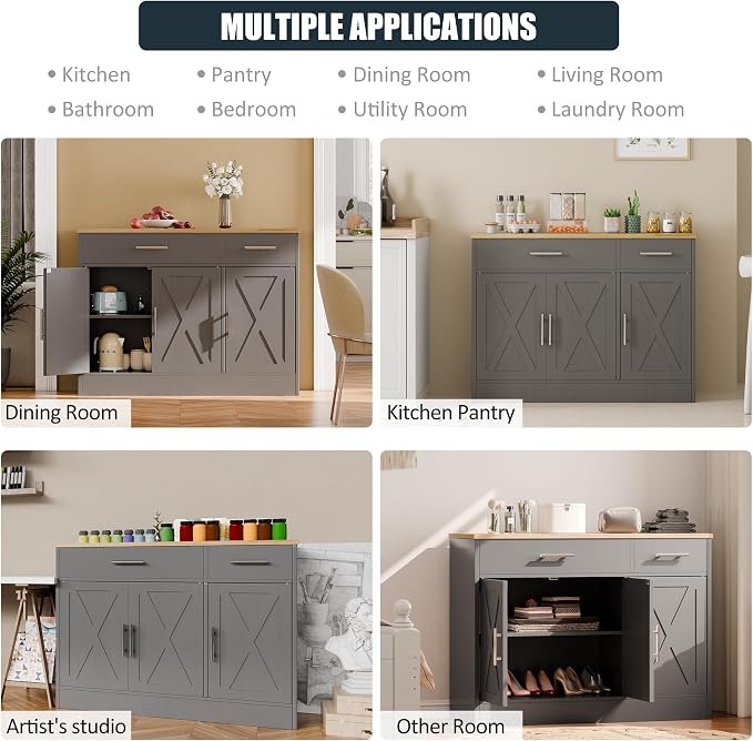 SUNLEI Kitchen Buffet Sideboard Cabinet, Wooden Storage - Image 7