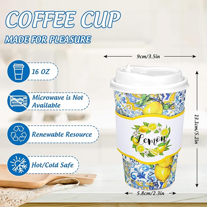 Whaline 50 Set Summer Lemon Disposable Coffee Cups - Image 2