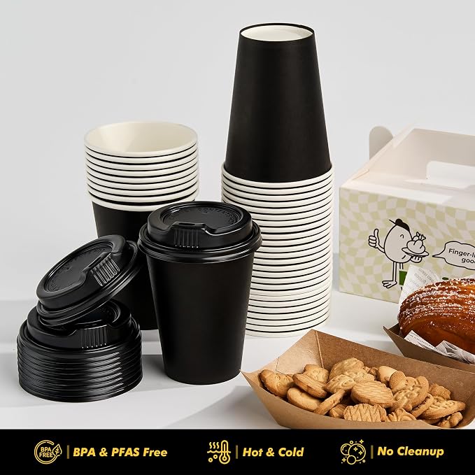 RACETOP 12 oz Paper Coffee Cups, 100 Pack Black Disposable Coffee Cups - Image 8