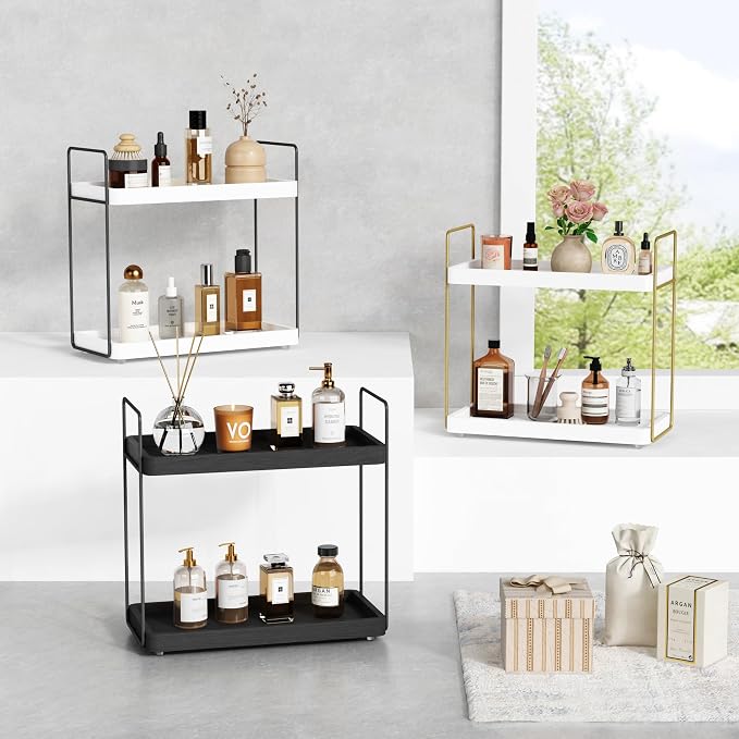Forbena Black Bathroom Counter Organizer, Tiered Bathroom Organizer Countertop - Image 7