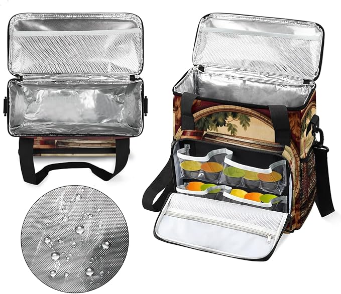 Vintage Wine Theme Coffee Maker Carring Bag, Large Insulated Storage Organizer - Image 4