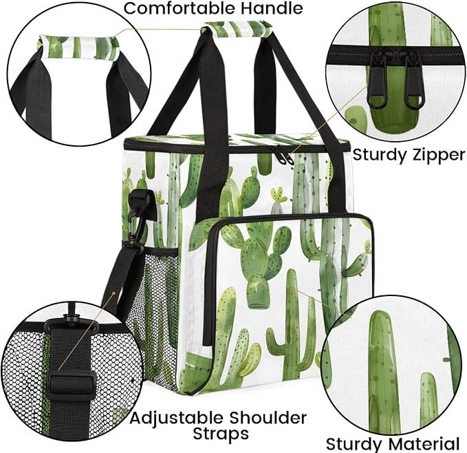 Green Cactus Coffee Maker Carring Bag, Large Insulated Storage Organizer Case - Image 6