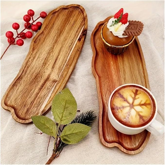 Minimalist Tea Tray with Cup Grooves, Handcrafted Wood Snack Plate - Image 2