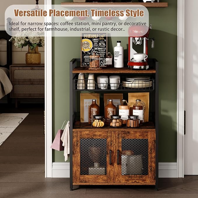 Hencawima Coffee Bar Cabinet, 3 Tier Coffee Station Table on Wheels, 35.9" H - Image 7
