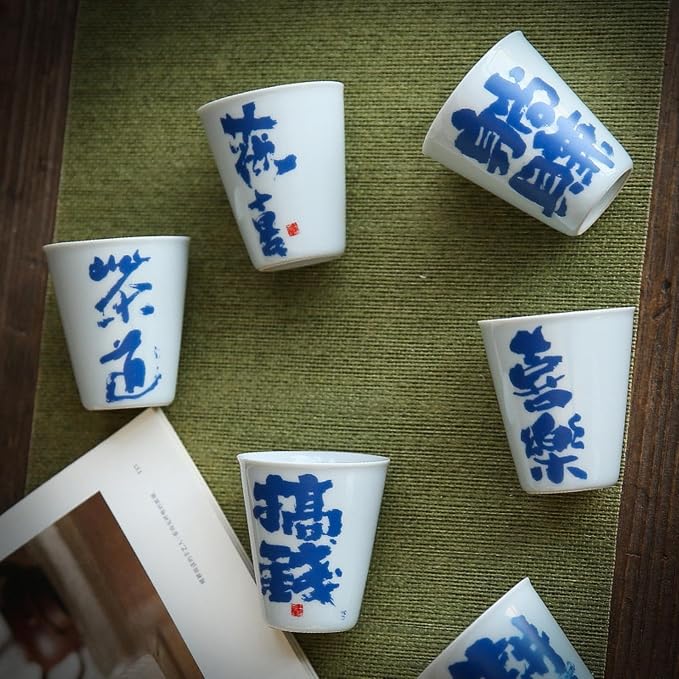 40ml/1.5oz Blue Grey Glazed Handwritten Fragrance Cup Creative Personalized - Image 6