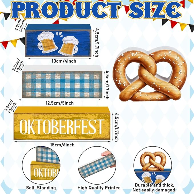 Yuntau 4 Pcs Oktoberfest Table Decorations Wooden Beer Tabletop Centerpiece - Image 3