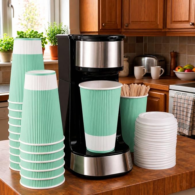 Restaurantware 16 Ounce Paper Cups Pack of 25 Ripple Wall Disposable Cups – - Image 3