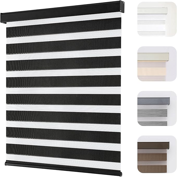 Joydeco Cordless Zebra Blinds for Windows, Dual Layer Light Control Window by JOYDECO