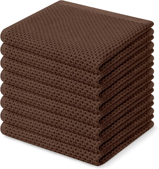 Homaxy 100% Cotton Waffle Weave Kitchen Dish Cloths, Ultra Soft Absorbent Quick Drying Dish Towels, 12 x 12 Inches, 8-Pack, Coffee