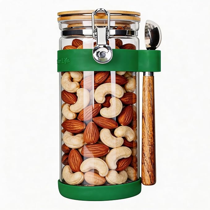 KKC 1.5-Quart Large Glass Nuts Storage Container, Airtight Food Storage Jar by KKCHOMEACCENTSGmbH