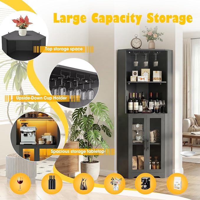 65" Tall LED Corner Bar Cabinet - Image 4