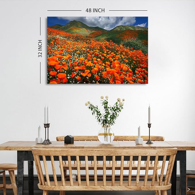 Large Size Orange Poppy Canvas Wall Art Nature Forest Mountain Landscape - Image 5