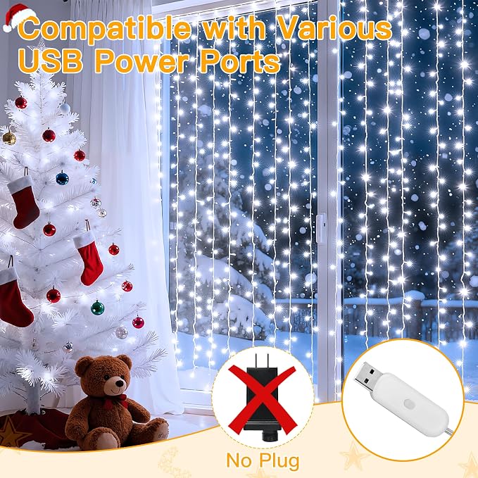Ollny Curtain Lights 6.6x6.6ft, 200 LED White Christmas Lights - Image 2