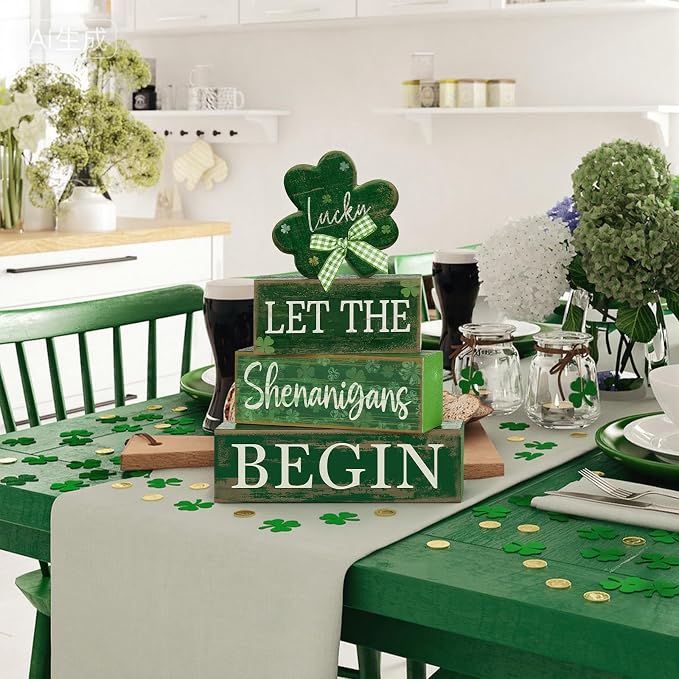 Lineshading 4 Pcs St Patricks Day Table Decorations Wooden Shamrocks St - Image 6
