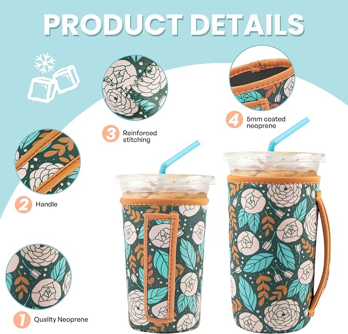 KJQJLY 3 Pack Reusable Iced Coffee Sleeves - Image 4
