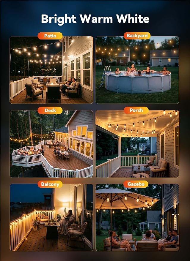 Minetom 31FT Outdoor String LED Patio Lights Waterproof, Shatterproof S14 - Image 4