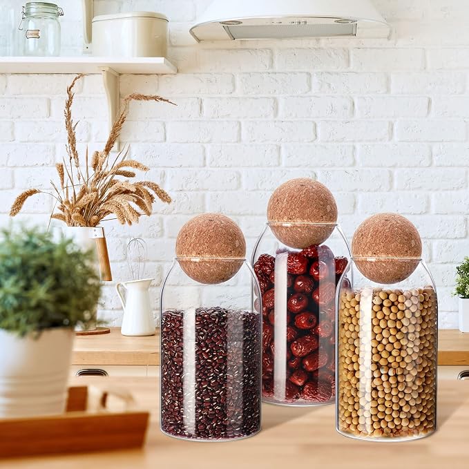 Cunhill 3 Pcs Glass Jar with Ball Cork Lid Decorative Round Bottle Sealed - Image 6