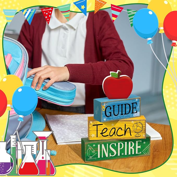 Yuntau 4 Pcs Teacher Appreciation Gift Wooden Apple Table Decoration Guide - Image 5