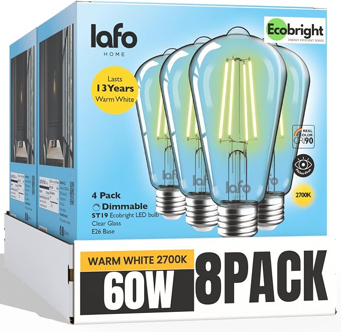 EcoBright ST19 ST64 LED Edison Bulbs Dimmable Filament Lights 60W Equivalent 9W by LafoHome%C2%AEHomeLighting