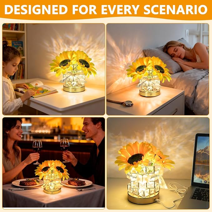 Handmade Sunflower Lamp, Rechargeable Cordless Touch Table Lamp, 3-Colour - Image 5