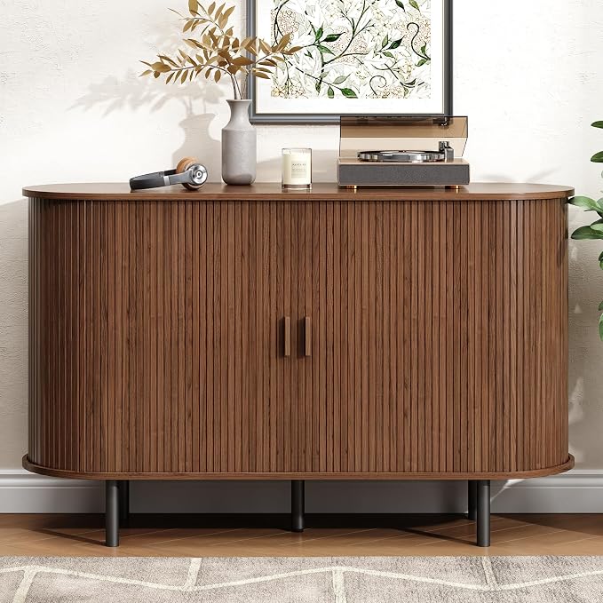 Buffet Cabinet with Storage, Fluted Sideboard Buffet with Sliding Door - Image 9