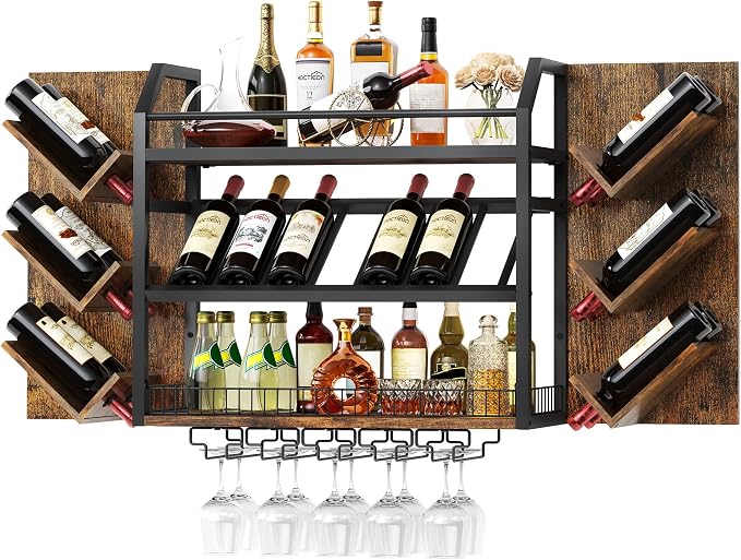 Hoctieon 48.6in Wall Mounted Wine Rack, 3 Tier Hanging Wine Racks - Image 7