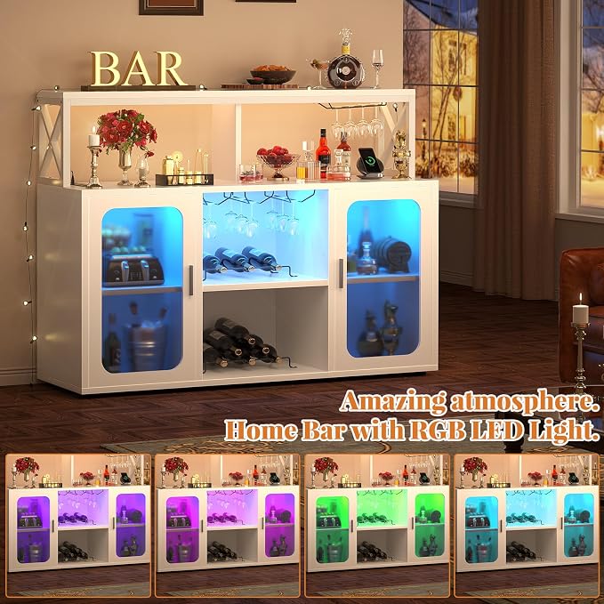Aheaplus Bar Cabinet with Power Outlet, Liquor Cabinet with Led Lights and - Image 5