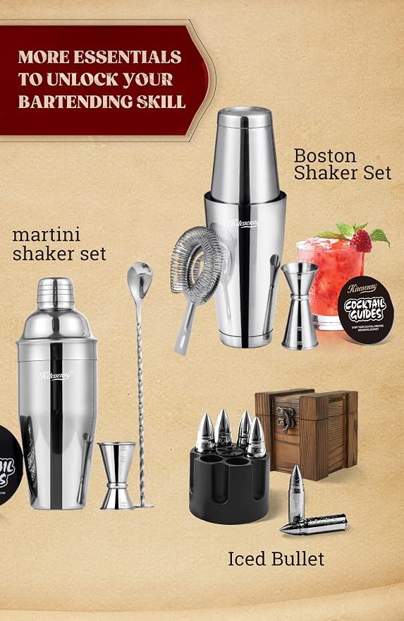 KITESSENSU Boston Cocktail Shaker Set, 4-Piece Boston Shaker Tins Bartender Kit - Image 7