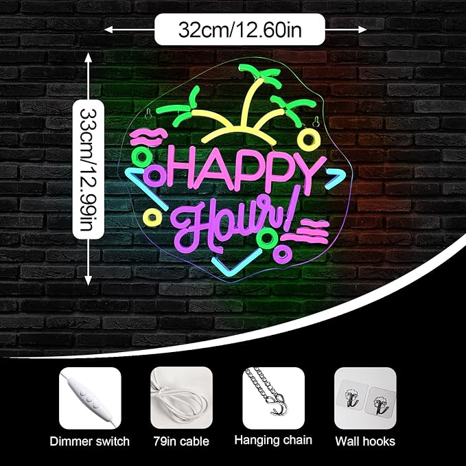 Happy Hour Neon Sign Dimmable Light Up Led Signs - Image 5