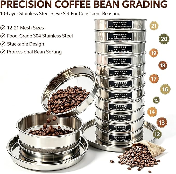 Stainless Steel Coffee Grading Sieve Set, 8 Inch Fine Mesh Strainer - Image 2
