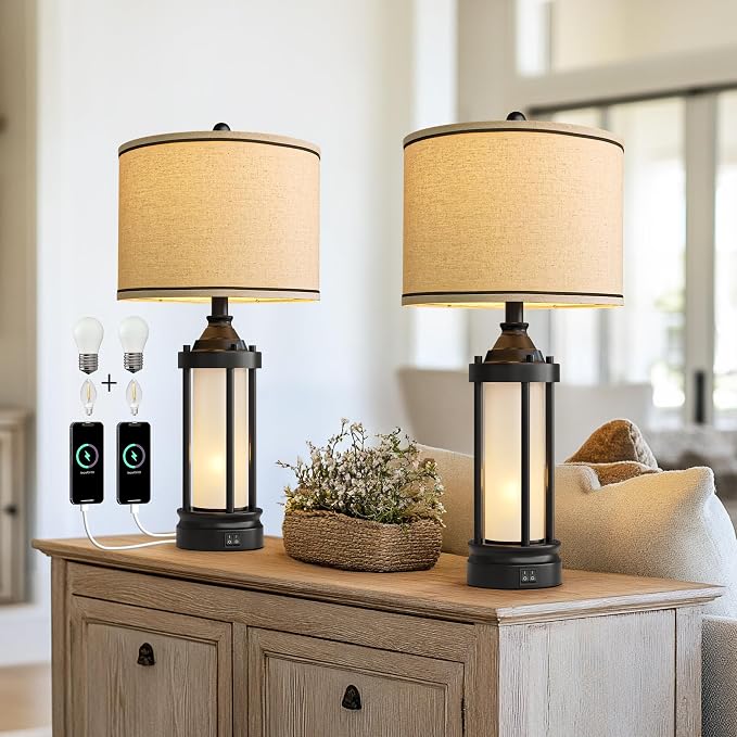25'' Table Lamps for Bedroom Living Room Lamps Set of 2 Farmhouse Nightstand - Image 2