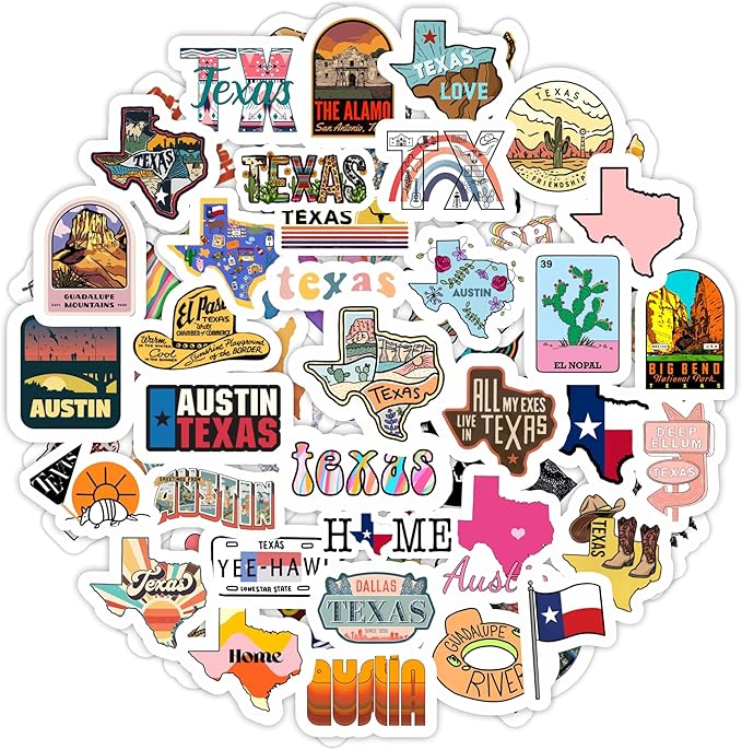 100Pcs Texas Stickers for Water Bottle and Laptop by BulbaCraft