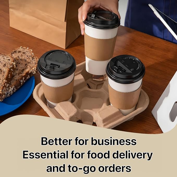 4-Compartment Drink Carrier, 8–32 oz No-Spill Biodegradable Eco-Friendly Tray - Image 4