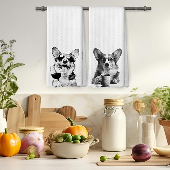 Funny Corgi Kitchen Towels Set of 2, Funny Dog Kitchen Accessories, Coffee - Image 4