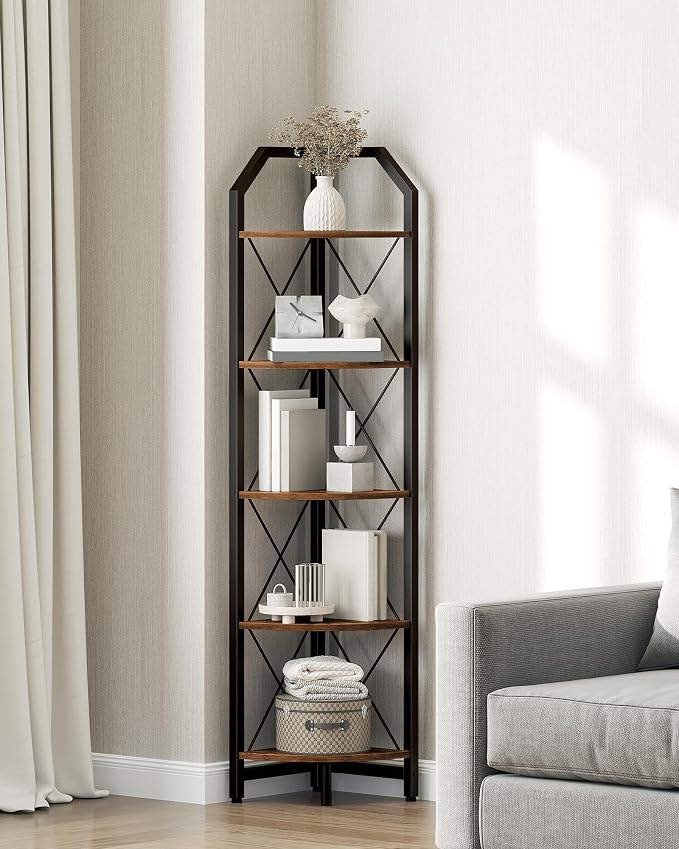CHOEZON 59.4" Corner Shelf, 5-Tier Industrial Corner Bookshelf, Corner Storage - Image 4