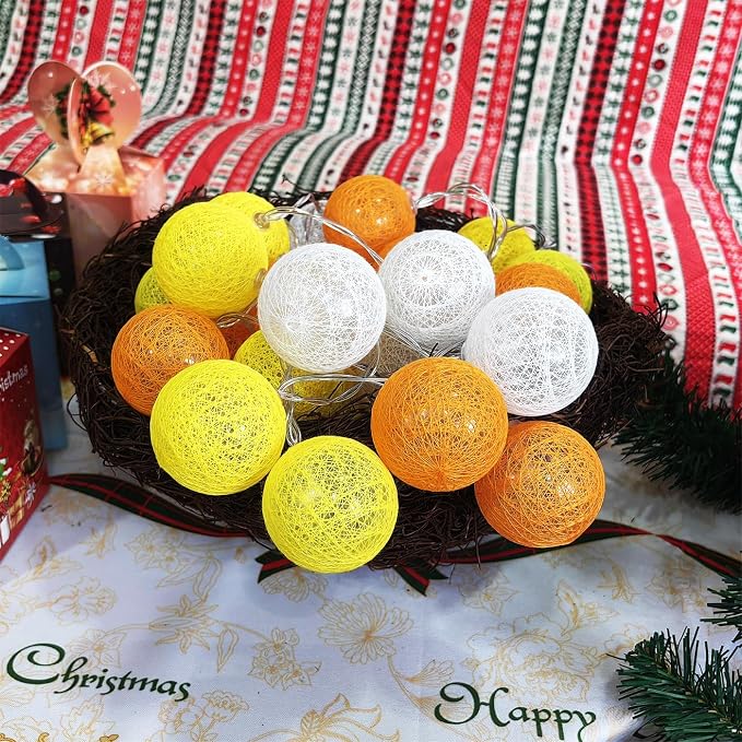Gardeningwill 3M/10Ft 30 Yellow Orange White Ball LED Battery Operated String - Image 3